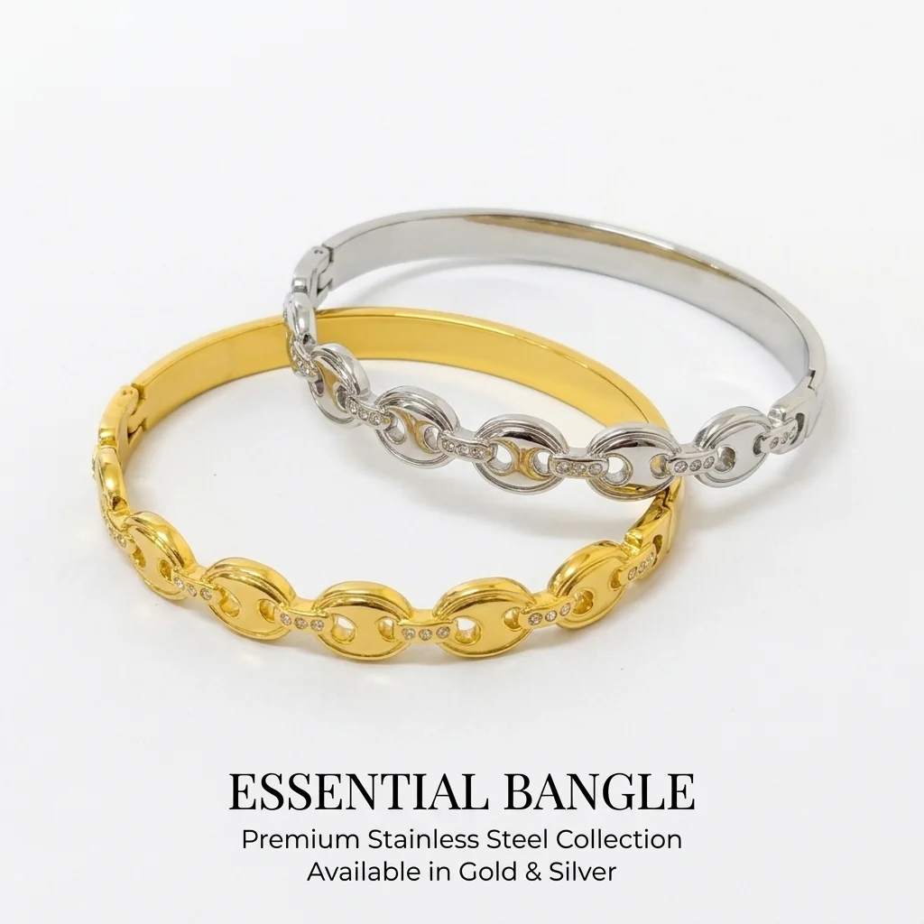 Elegantes Goldfarbenes Schnapparmband, Edelstahl Zirkon Schweinenasen-Armreif, Luxuriöser Damenschmuck (60mm Innendurchmesser)