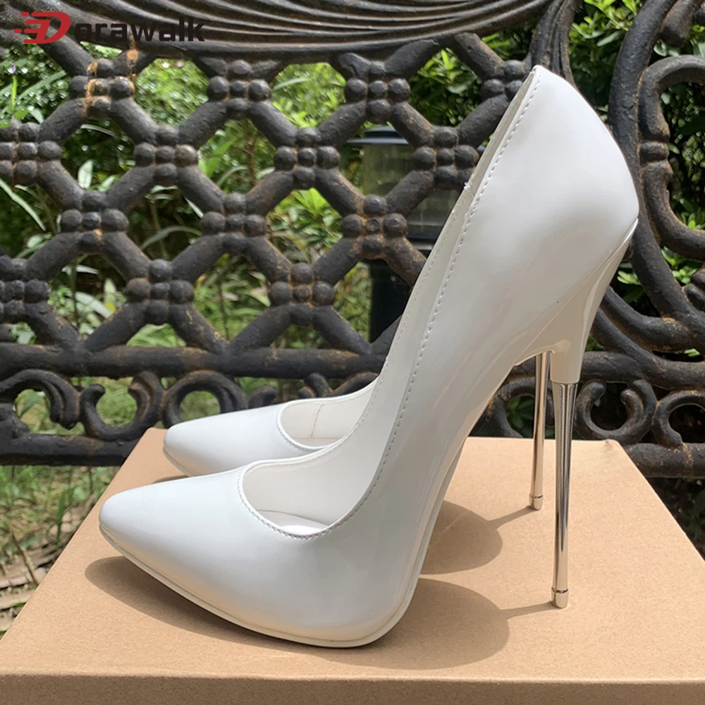 16cm Extreme Metal High Heels Solid White Stilettos Sexy Women Pumps Fetish Model Party Pole Dance Stripper Unisex Shoes 35-46