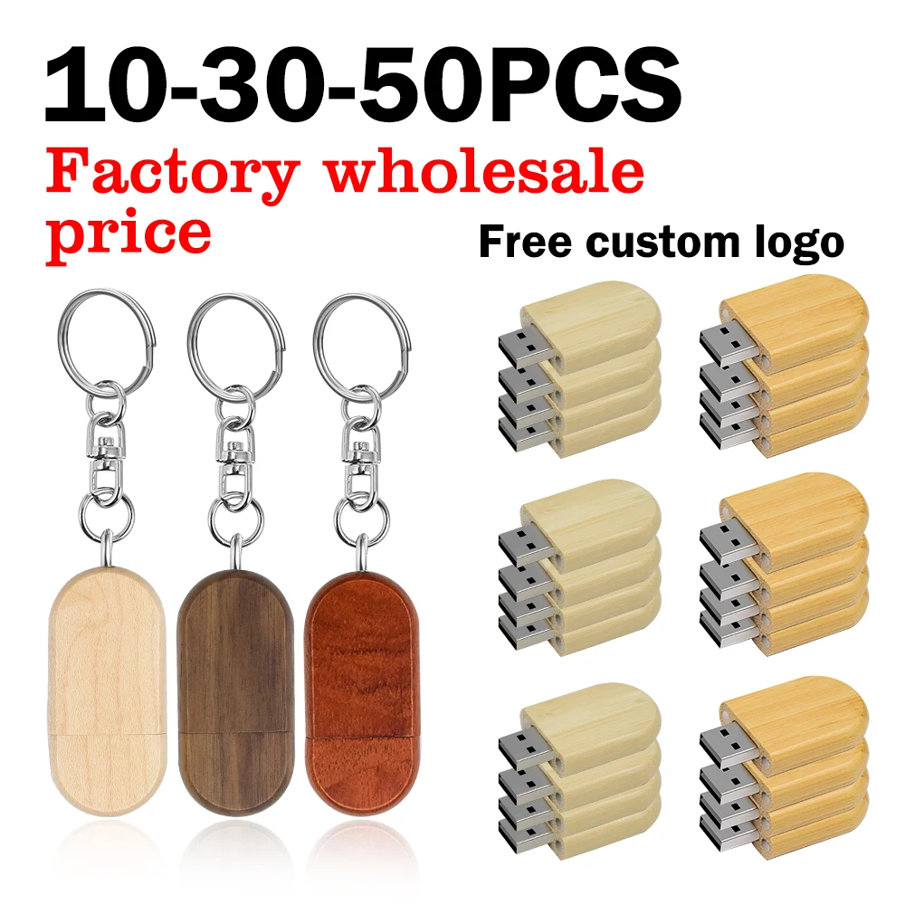 10/30/50PCS USB Flash Drive 128GB Memory Stick 2.0 Wooden Free Logo Personal Customized Pendrive 4GB 8GB 16GB 32GB Wedding Gift
