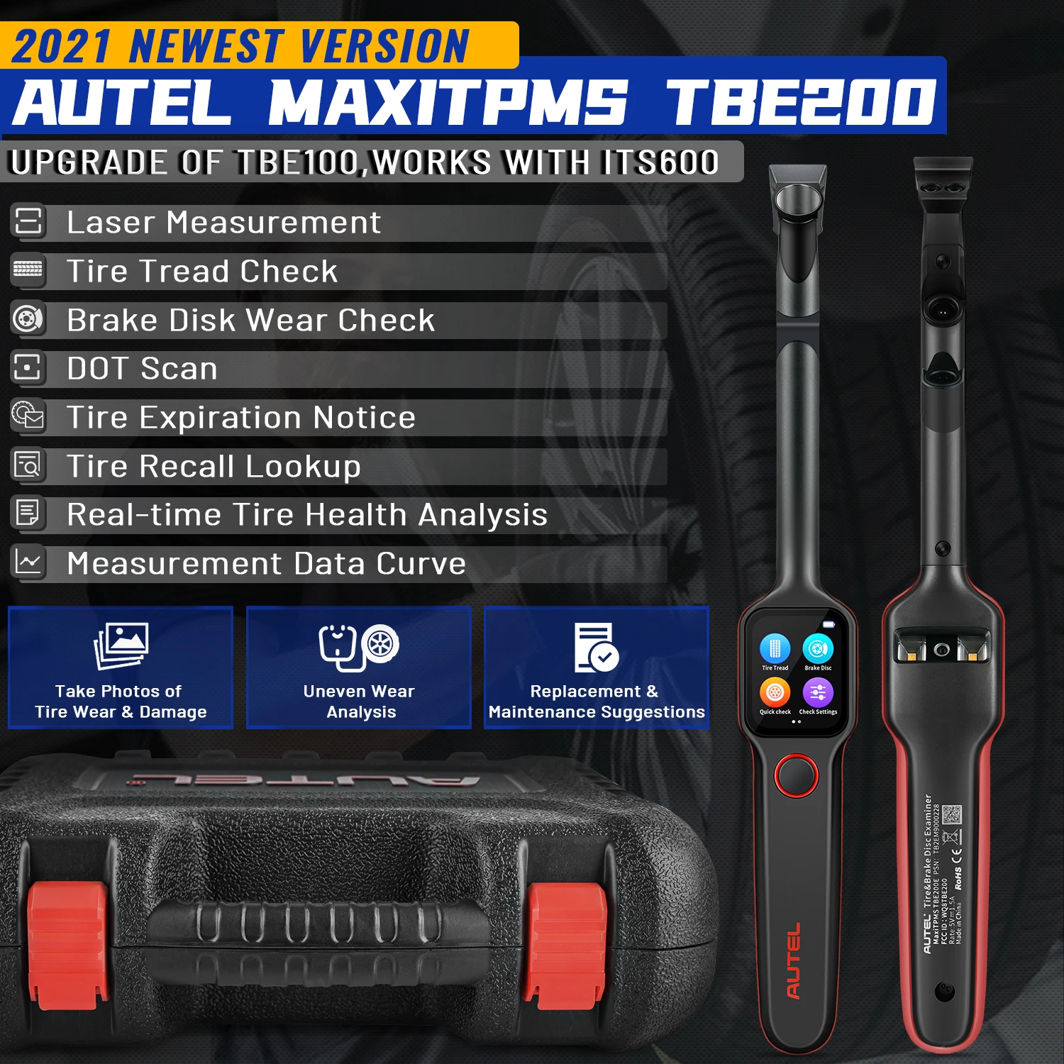 Autel MaxiTPMS TBE200 TPMS TBE200E Tire Tread Depth Car Tire Maintenance Tool With ITS600 In Stock Auto Diagnosis