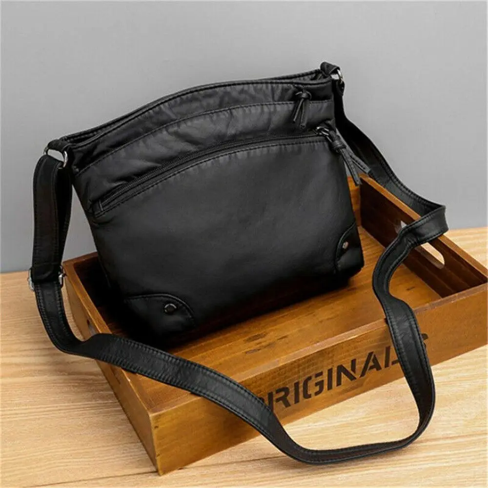 Vintage PU leather Crossbody Bag Women Designer Black Messenger Bags Female Casual Handbags Portable Small Travel Purses