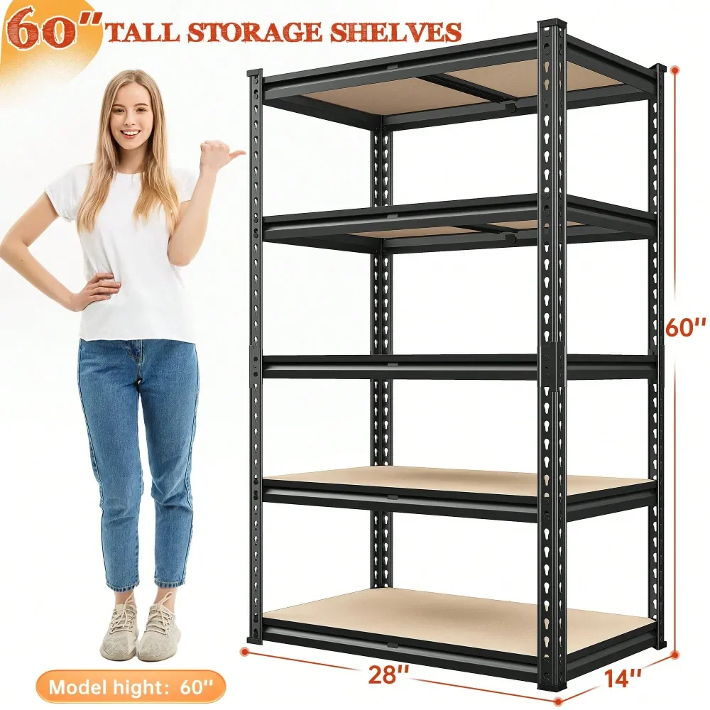 

Garage Shelving Storage Shelf Shelves 2000LBS Storage Shelves 5 Tier Adjustable Metal Shelving Unit, Garage Shelves For Basement