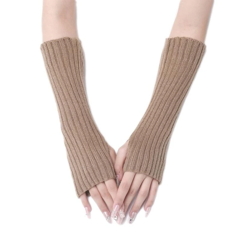 Stylish Knitted Fingerless Gloves Color Arm Cover 30cm Half Finger Arm Sleeves for Outdoor Sports Snowboarding