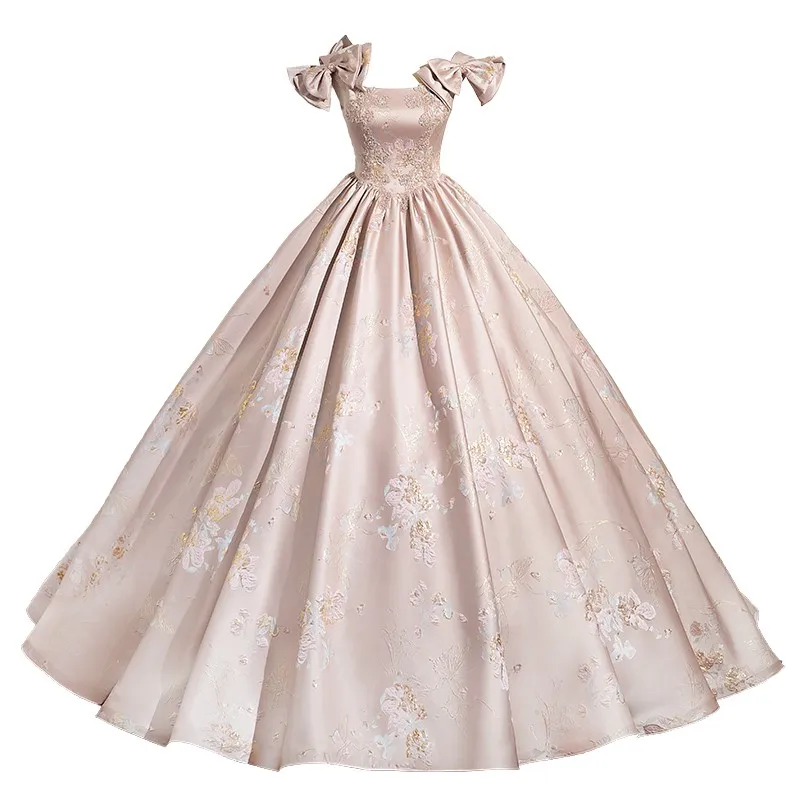 Bow Spaghetti Strap Quinceanera Dresses Luxury Elegant Long Puffy Prom Dress 2024 New Sweet Floral Print Ball Gowns Customized