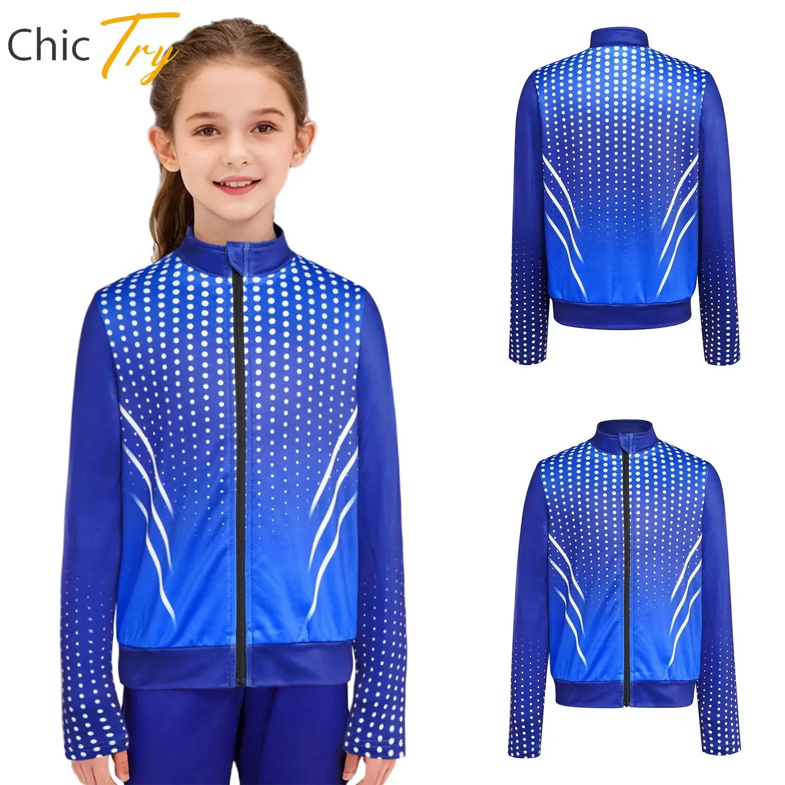 

Kids Boys Long Sleeves Figure Skating Costume Jacket Thin Fleece Lining Sweatshirt Outerwear for Party Performance Competition