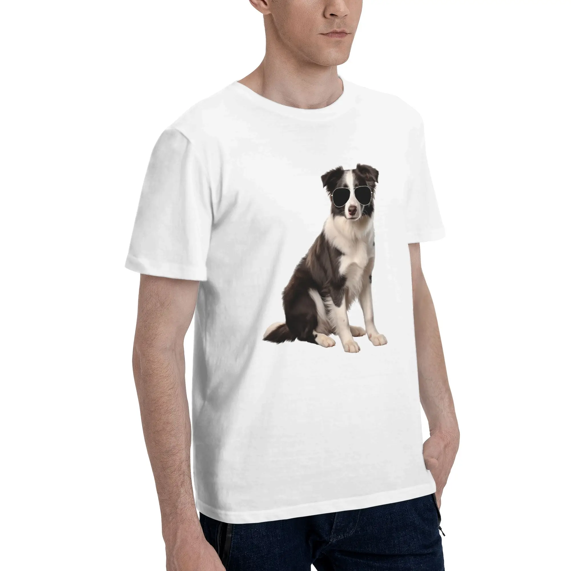 

Бордер-колли в солнцезащитных очках, мужская футболка, футболки больших размеров, мужские хлопковые футболки с круглым вырезом, короткие летние мужские футболки