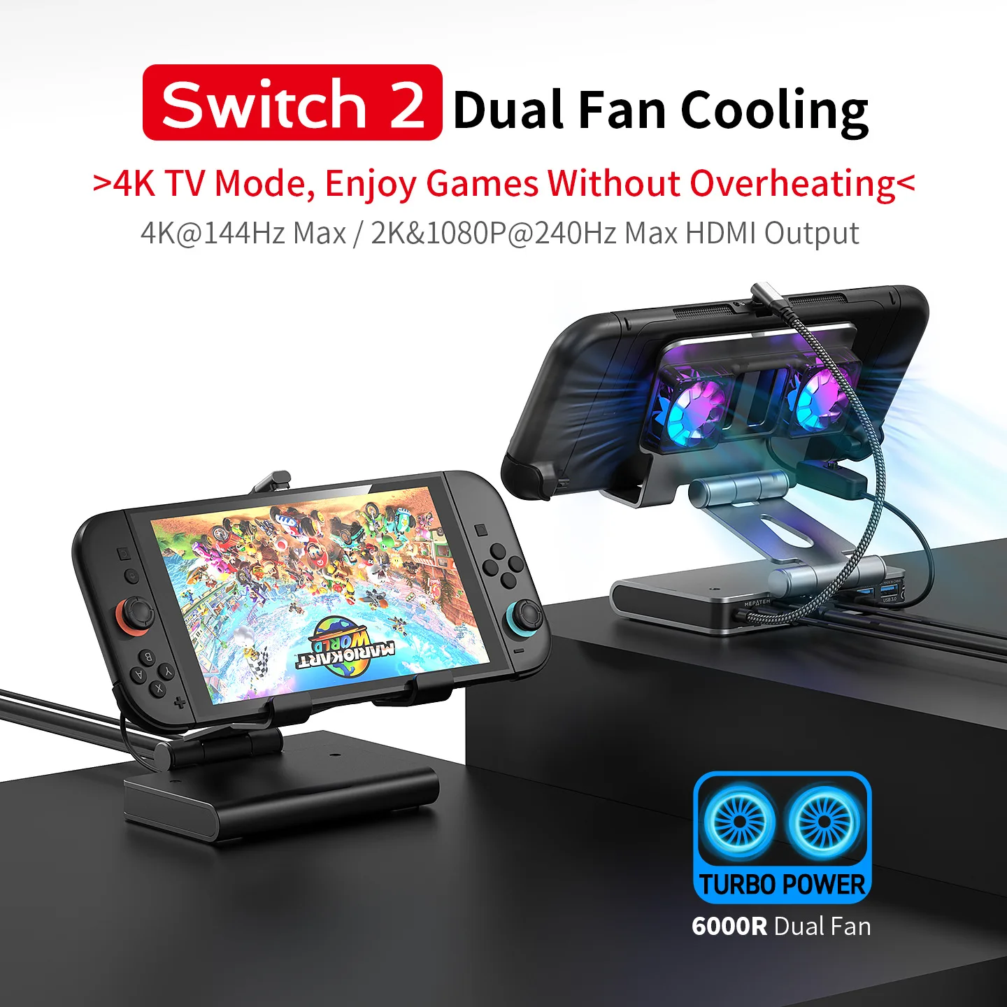 6 in 1 Docking Station Type C HUB for ROG Ally X/Steam Deck/Switch - 1000Mbps 4K@144Hz Multi-port Expansion Dock Charging Stand