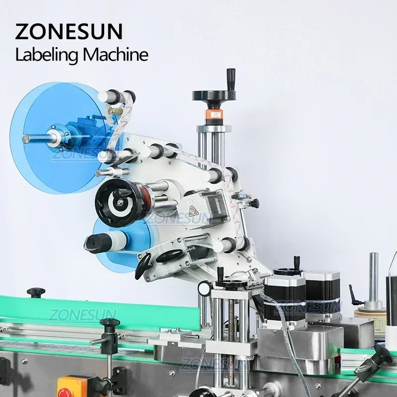 ZONESUN ZS-TB822D Automatic Flat Bottle Cap & Round Bottle Double Side Labeling Machine Industrial Adhesive Sticker Dispenser