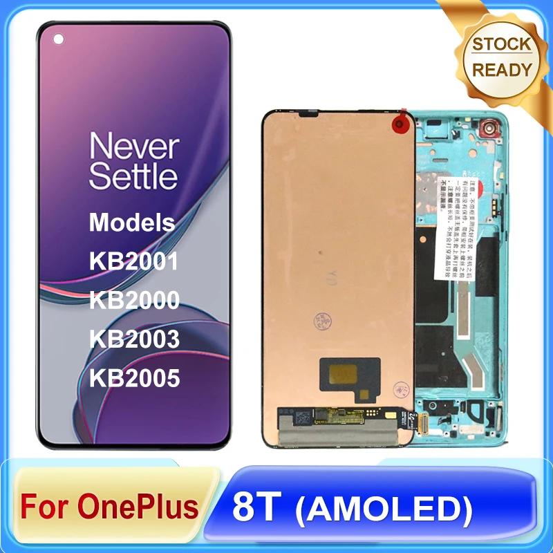Оригинальный 6,55-дюймовый AMOLED для OnePlus 8T ЖК-дисплей с цифровым преобразователем сенсорного экрана в сборе 1 + 8 зуб. KB2001, KB2000, KB2003, KB2005 ЖК-модель