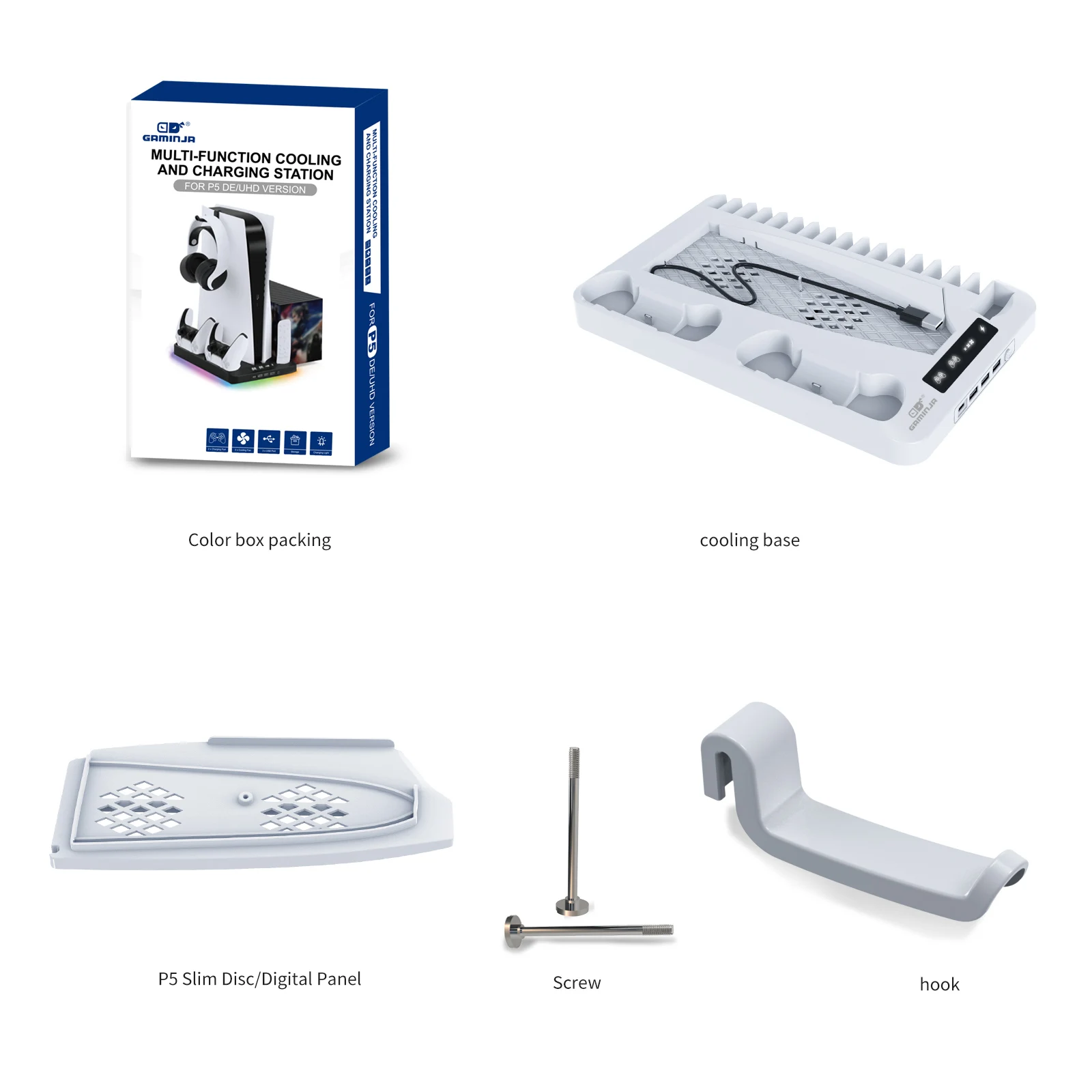 GAMINJA P58 RGB حامل التبريد ل PS5 سليم وحدة التحكم غمبد قاعدة شحن سماعة هوك لعبة CD تخزين الرف ل PS5 القرص الرقمي