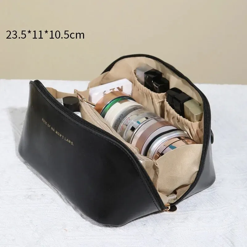 Bolsa de almacenamiento de almohada de gran capacidad, cuero PU impermeable, bolsa de maquillaje portátil, viajes y viajes de negocios, artículos de tocador portátiles B