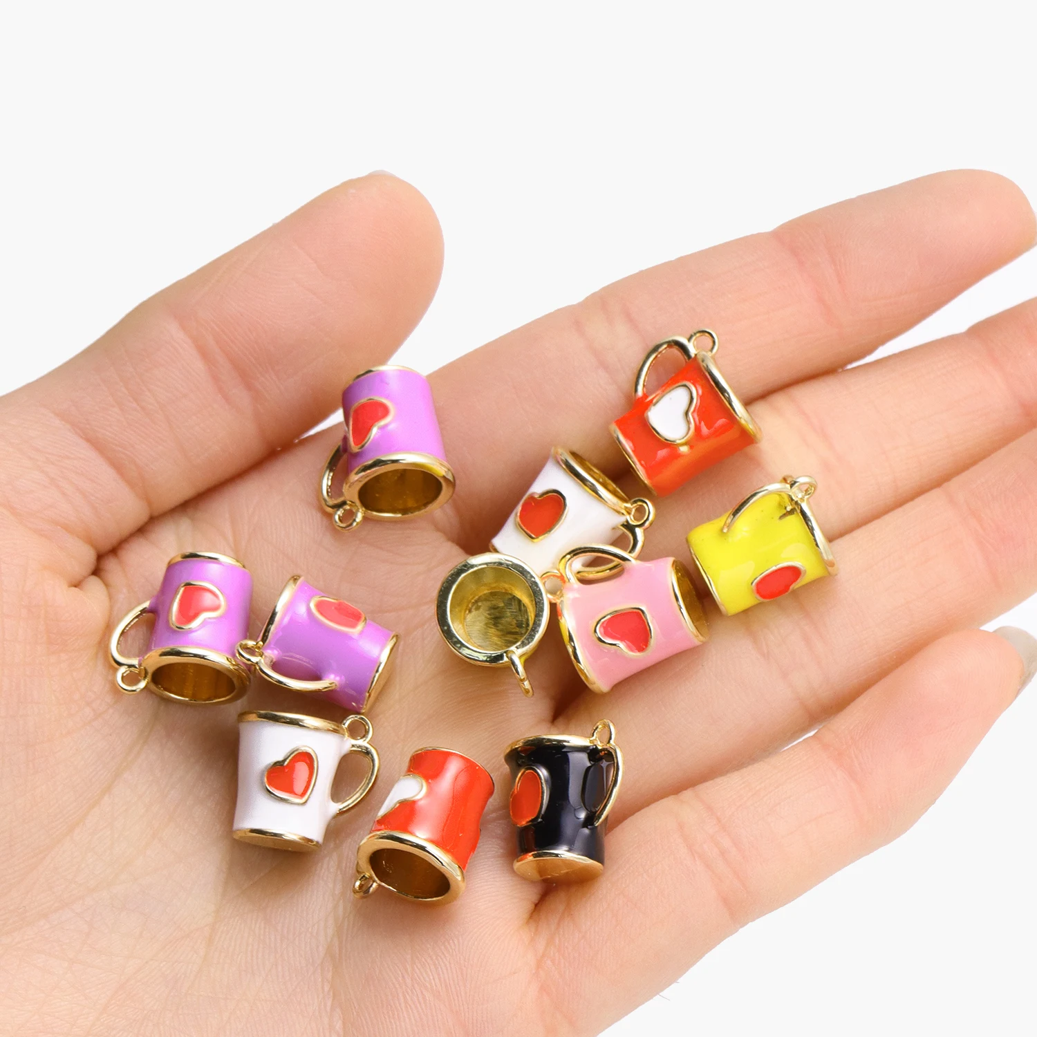 6Pcs Colorful Enamel Tea Cup Pendant Necklace 3D Art Coffee Cup Alloy Charms For Design Jewelry Handmade Diy Decoration