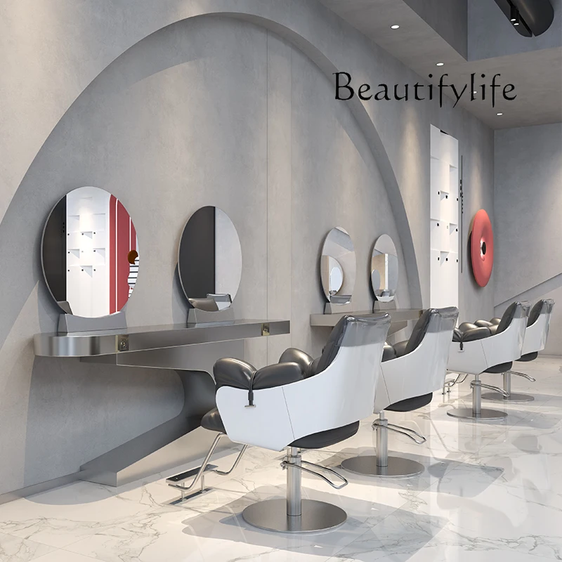 Barber Shop Dressing Table Double-Sided Stainless Steel Hair Dressing Table Cabinet Integrated for Hair Salon Hot Dyeing Table