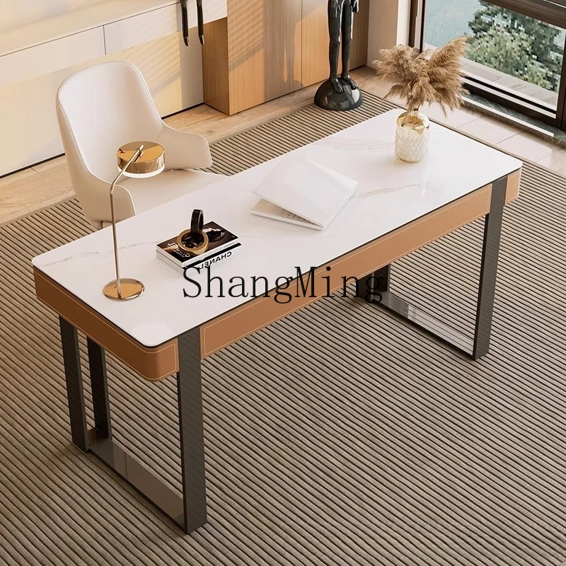 SM  saddle leather desk light luxury solid wood modern computer desk minimalist home writing workbench