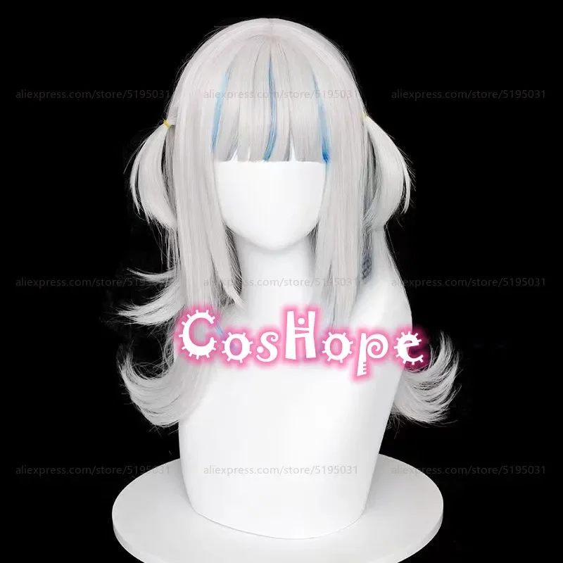 Gawr Gura Cosplay Perücke 55cm Silber Weiß Blau Perücke Cosplay Anime Perücken hitze beständige synthetische Perücken Halloween