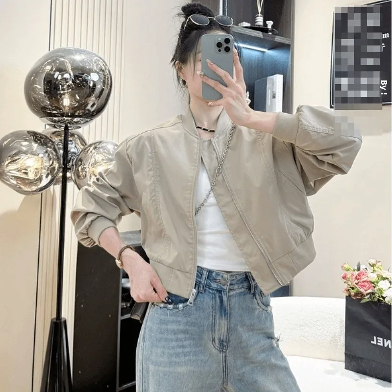 Casual Spor Or Jaet Top da donna Faionable Autunno Outwear Cerniera Colletto alla coreana Baseball Sle Spor Chic Fit