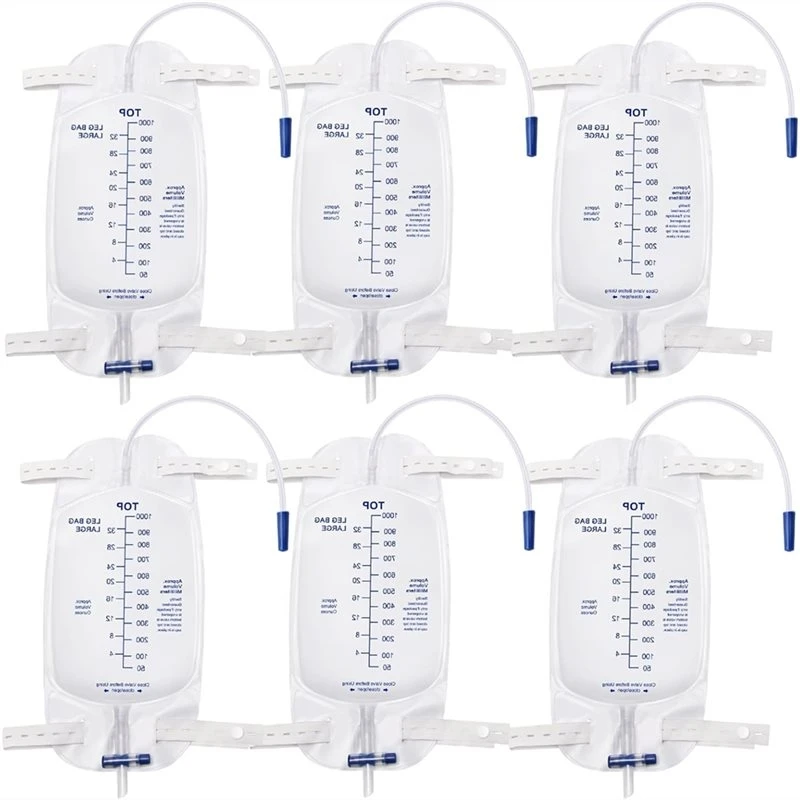 6Pack Leg Bag Urinary Drainage Bag Adjustable Cloth Straps Anti-Reflux Chamber,Splash-Resistant Drain Valve