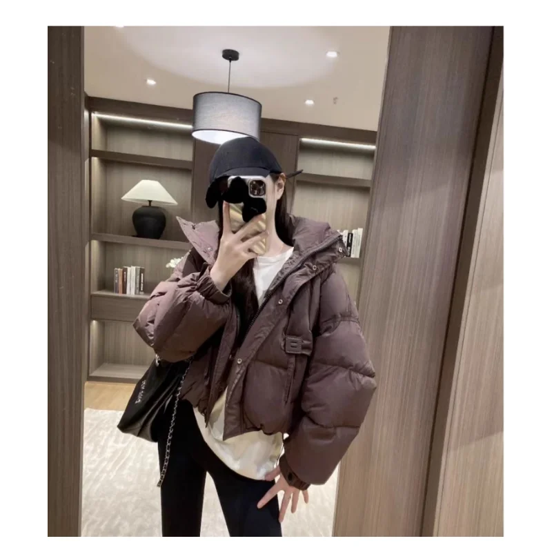 Puffy Padded Coat for Women, 90% White Duck Down, Hooded Jacket, Thick Warm Parkas, Short, Lightweight, Fashion, Winter, 2024