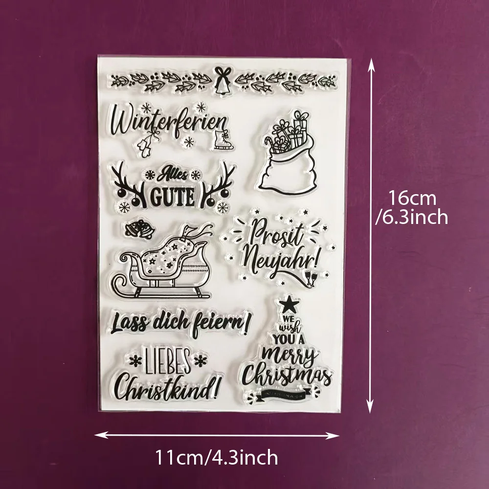 Christmas Clear Stamps, Gnome Elk Gift German Words Transparent Stamp for Scrapbook Card Making DIY Handmade Crafts