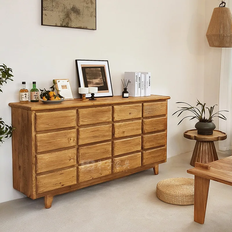 

Wabi Side Cabinet Solid Wood Living Room Bucket Cabinet Ancient Style Dining Side Cabinet Old Elm