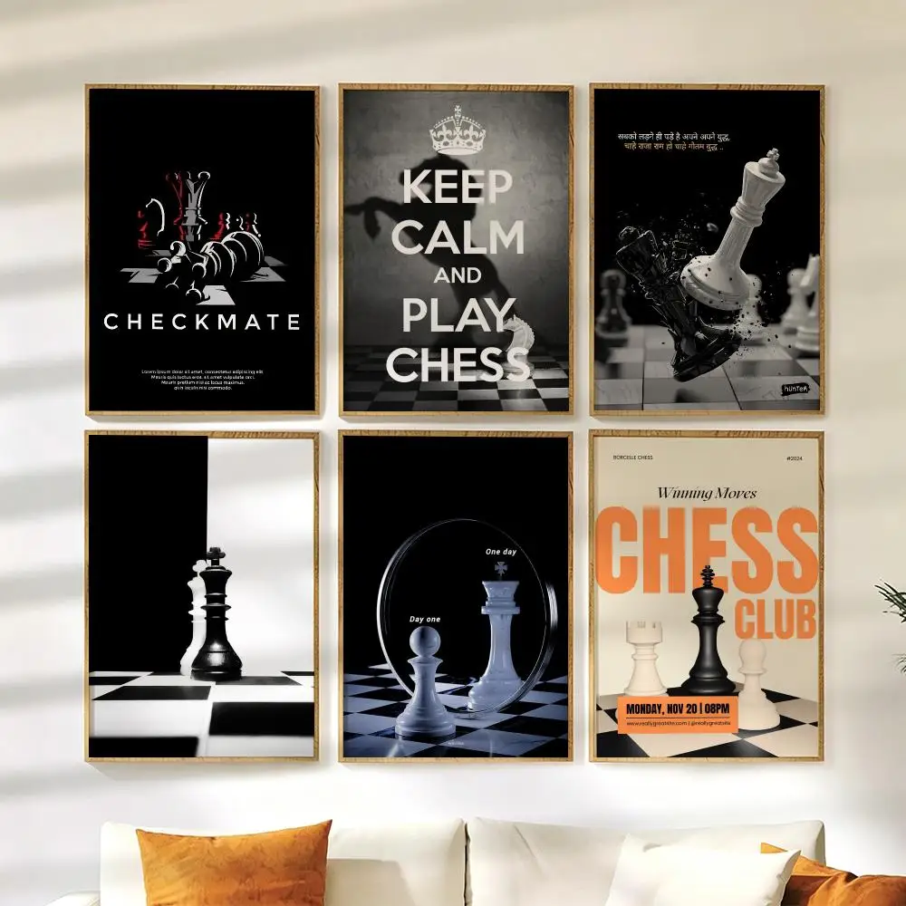 Chess Lovers Motivational Art Poster Wall Stickers HD Painting Self Adhesive Art Decals for Bedroom Living Room Home Decor