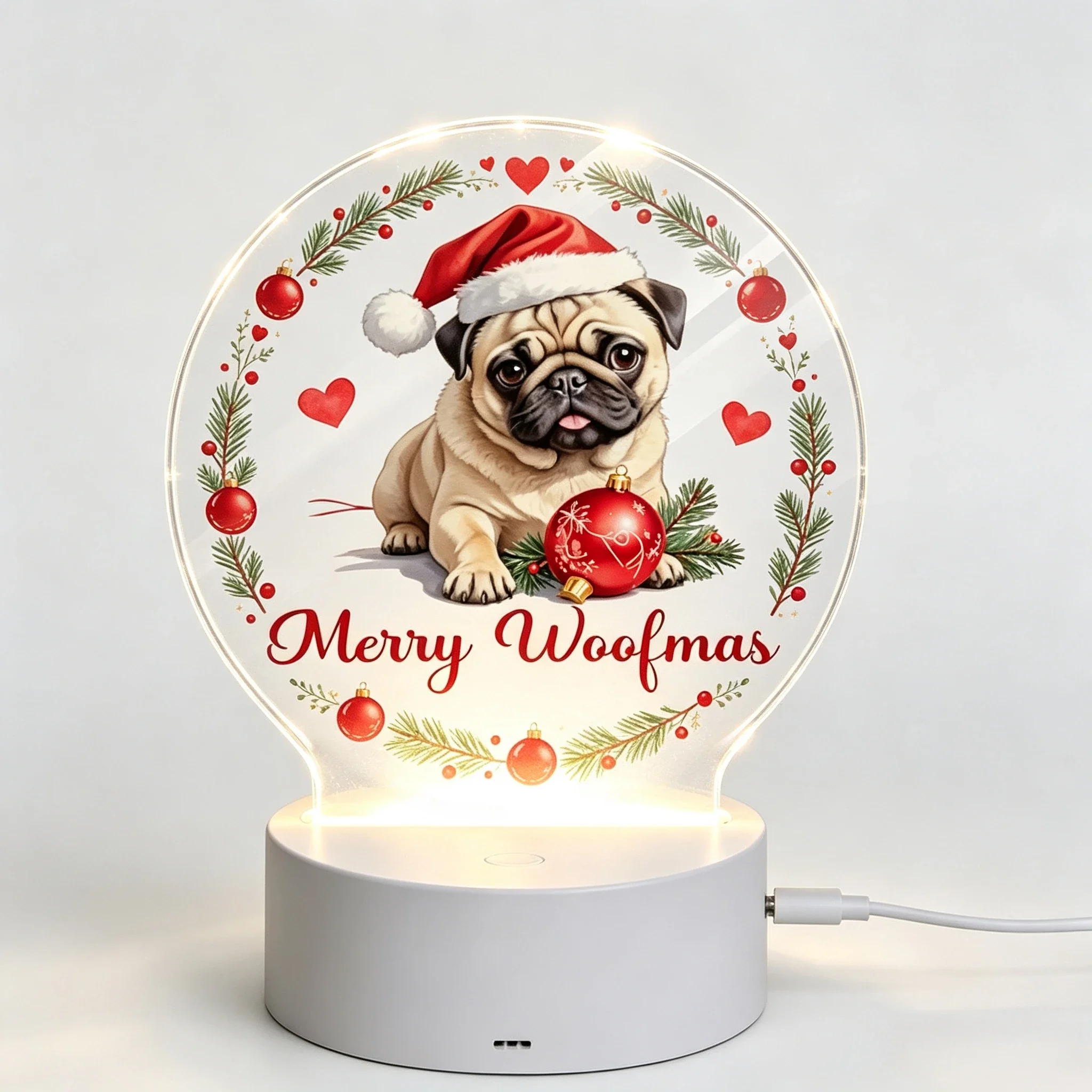 Red Ornament Heart Pet Dog Light‑Up Sign, Christmas Home Decoration