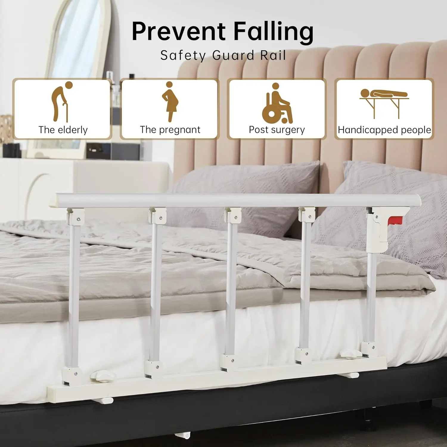 Rieles de cama para adultos mayores, ayuda para cama plegable, manija de riel protectora de cama de seguridad para personas mayores para evitar que se caen fuera de la cama, 48,6 "x 16,3"