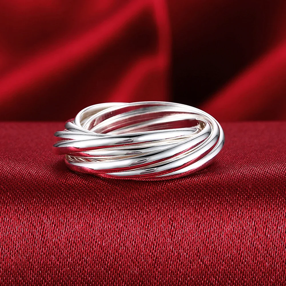 Hoy 925 Sterling Silver Fine Five Circles Ring For Women Fashion Folk-Custom Wedding Party Christmas Gift Classic Jewelry