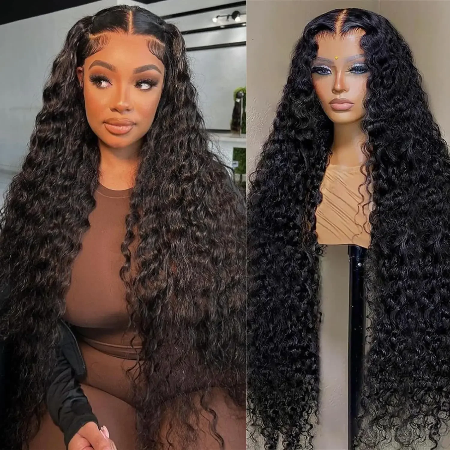 Perruque Lace Front Wig Deep Wave Brésilienne Naturelle, Cheveux Humains, 13x4, 360 HD, 30-34 Pouces, pour Femme Africaine