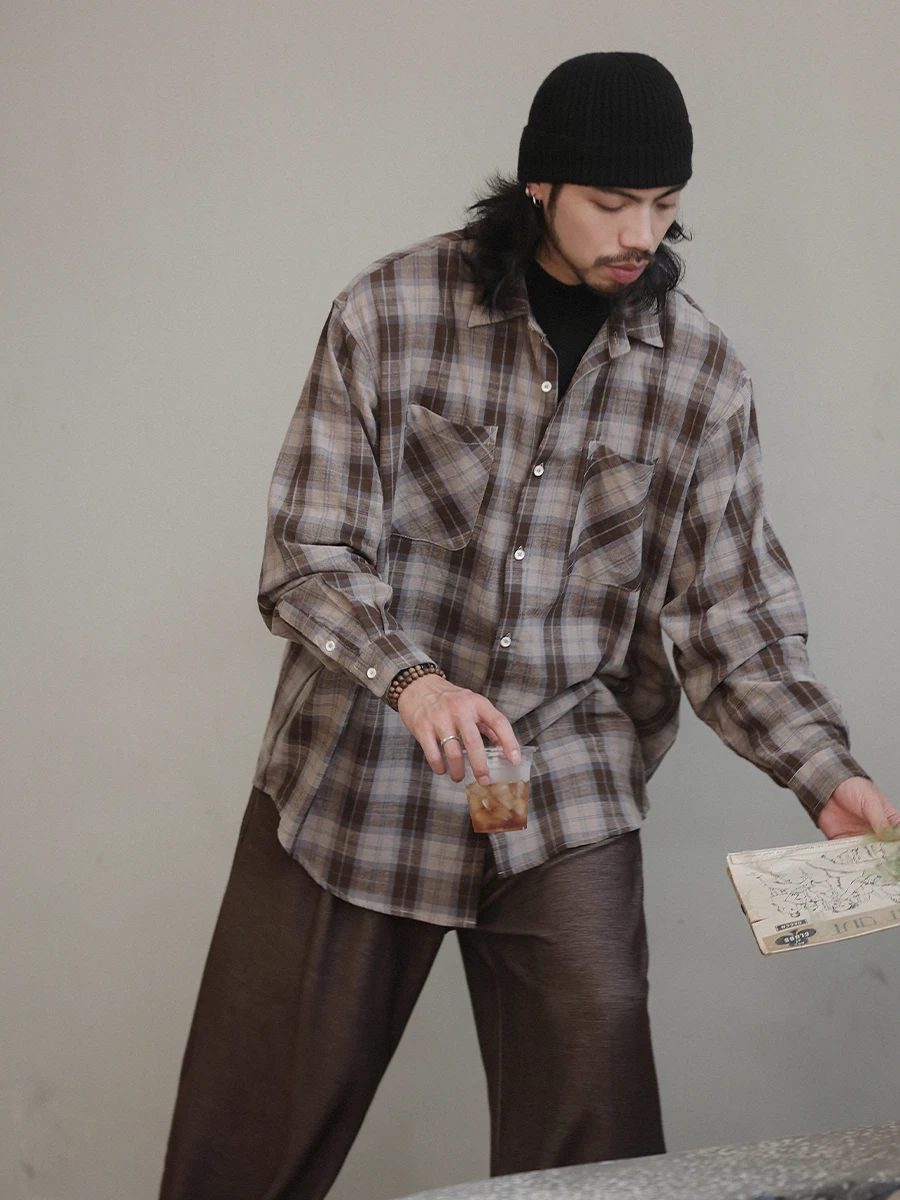 

Мужская модная рубашка Noears осенне-зимняя, в клетку, с длинным рукавом, свободного кроя, повседневная, с дизайнерским акцентом на рукавах, из дышащего хлопка