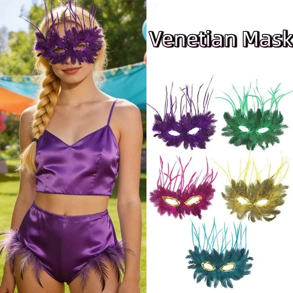 

Half Face Venetian Mask Comfortable Wear Handmade Feather Mask Exquisite Detail Funny Performance Mask Birthday Party