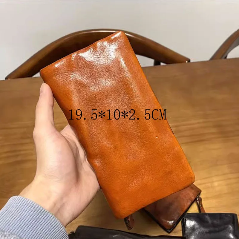 AETOO  Leather long men\'s wallet Vintage plant tanned top layer cowhide clutch bag Korean zippered money clip Soft leather mobil