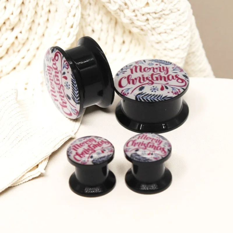 1 Pair Acrylic Christmas Flesh Ear Tunnels Jewelry Ear Expander Plugs Piercing 4-25mm Fashion Jewelry