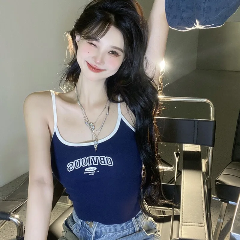American Vintage Style Sleeveless Cami Top Y2K Hot Girl Design Slim Fit Short Tank Summer Layering Undershirt or Standalone Wear