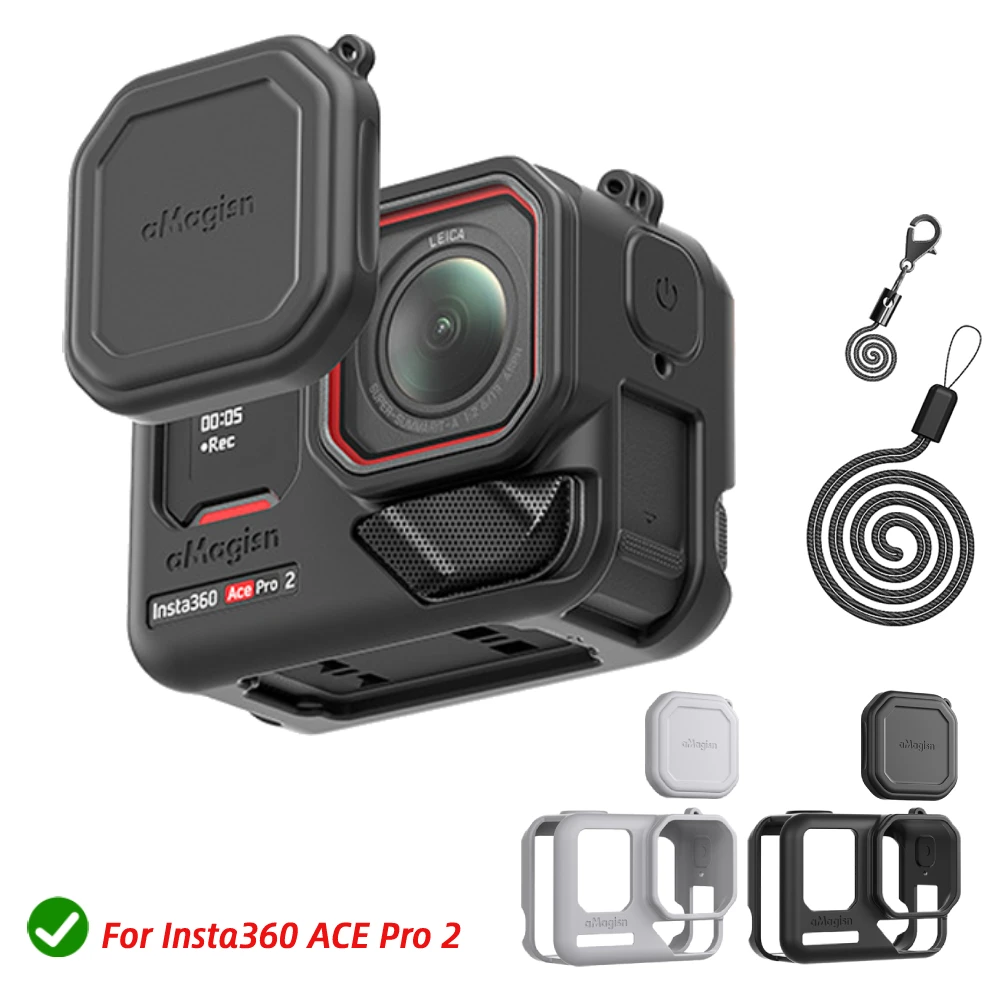 For Insta360 Ace Pro 2 Accessories Protective Case Lens Guards Cover With Neck Lanyard Sports Cam Anti-Scratch Accessories Kit