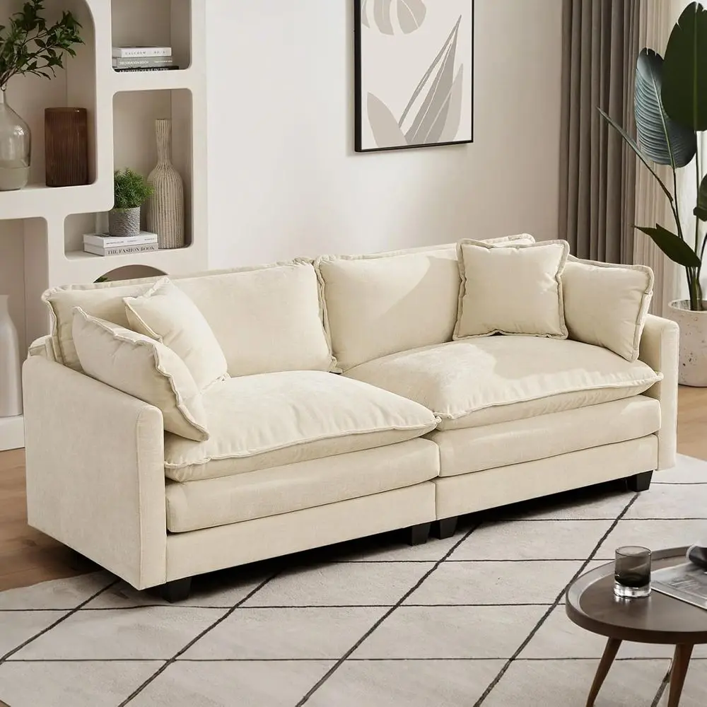 

2-местный диван Chenille Cloud, секционный диван-трансформер с подушками для гостиной или офиса (бежевый)