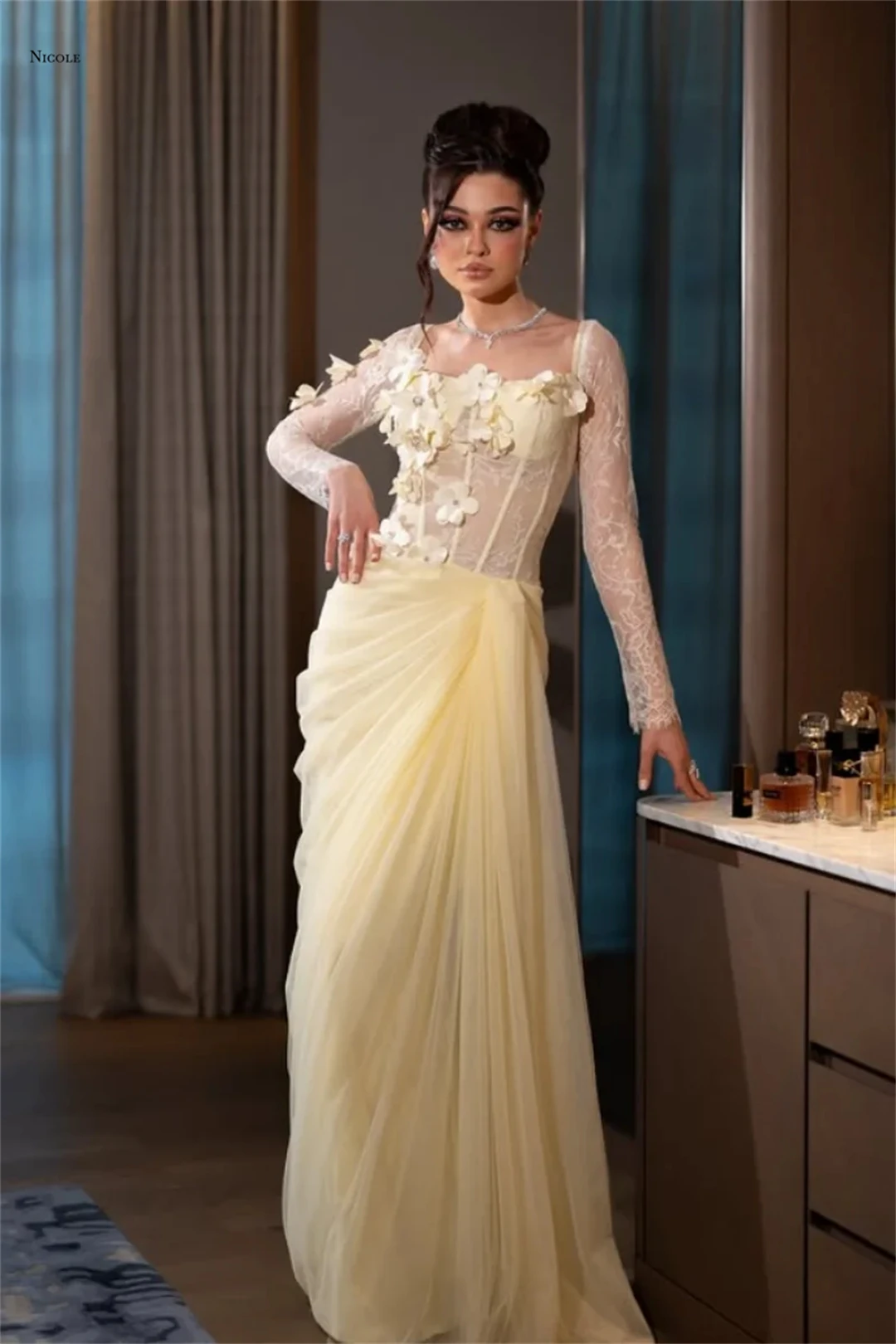 ニコールラインAプロムドレス2025ラグジュアリーイブニングドレス2025スクエアリーダーパーティードレスウェディングドレスウェディングカスタムメイドヤーン