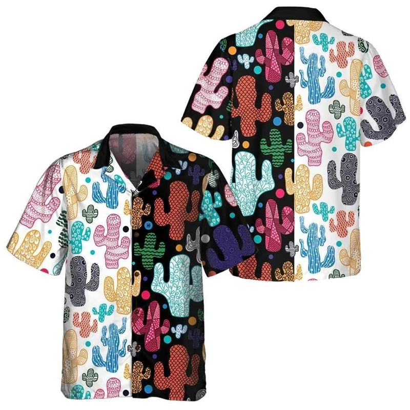 Funny Cactus Graphic Beach Shirt Harajuku Fashion Desert Flower Shirts for Men Clothes Hawaiian Plant Short Sleeve Women Blouses