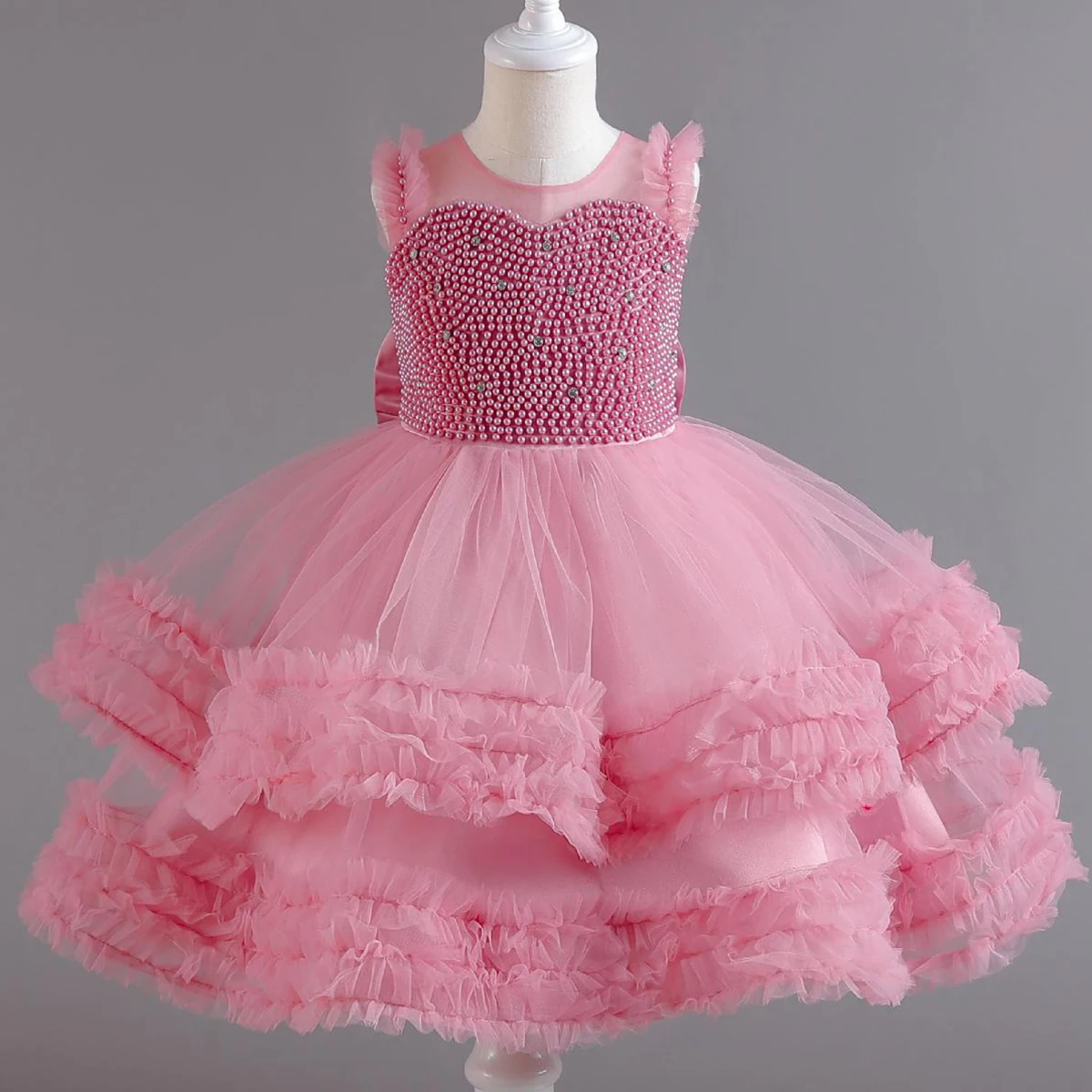 Shiny Toddler Little Girls Beaded Ruffled Wedding Flower Girl Birthday Party Pageant Dance Party Gown Y22020