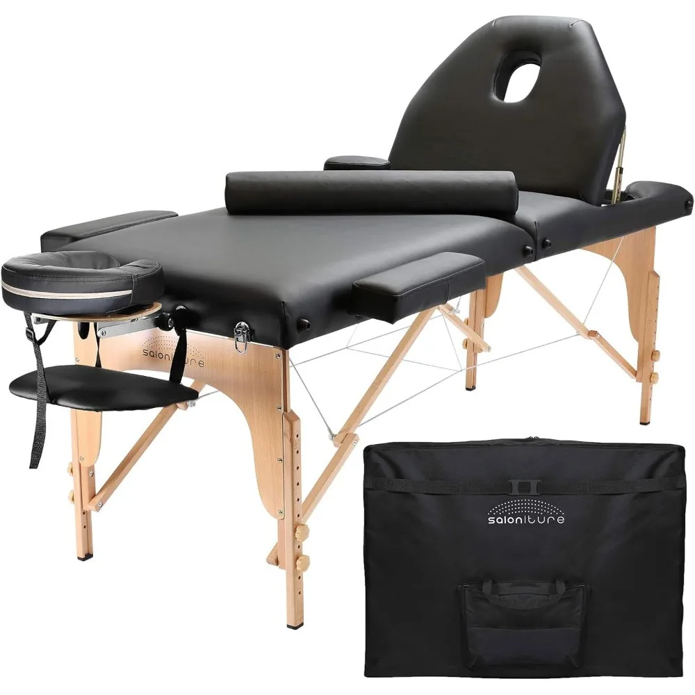 Saloniture-Mesa de massagem portátil profissional com encosto preto