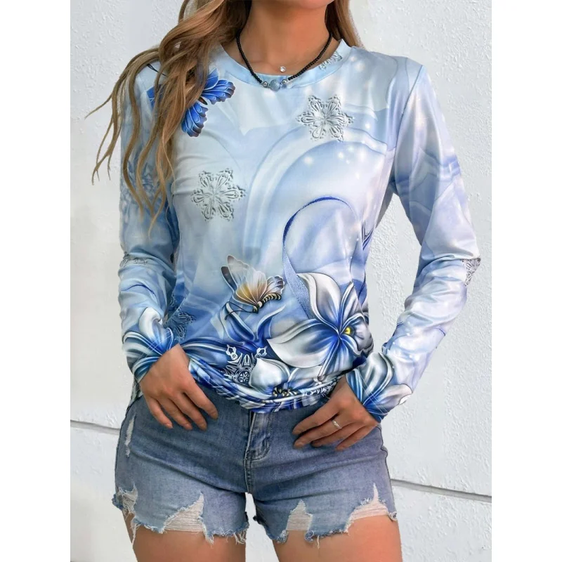 

Women's Spring and Autumn Fashion Loose Casual Short SleeveTShirt3DDigital Print Crew Neck