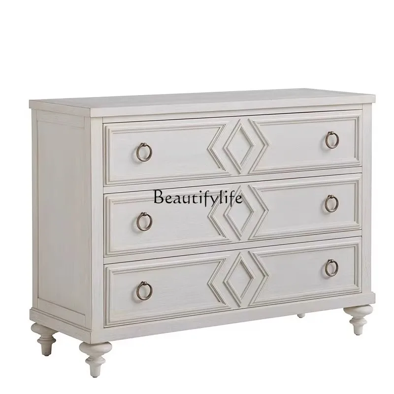 

American retro solid wood chest, bedroom storage cabinet with drawers for storage