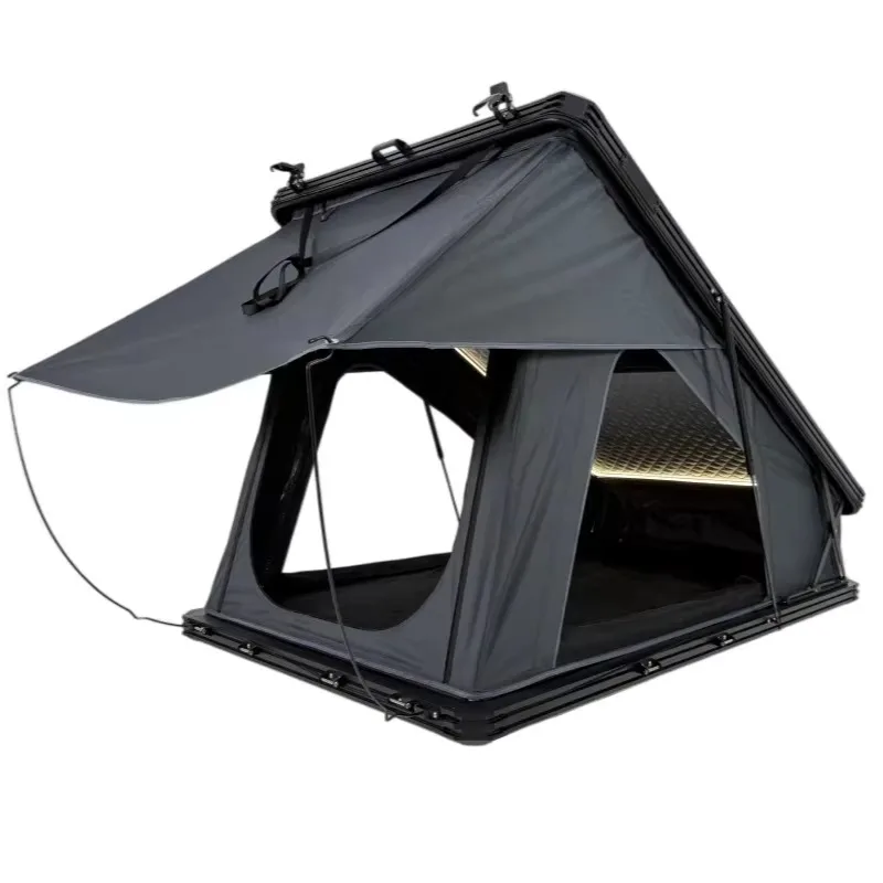 Automotive aluminum 4-person hard top tent, large clamshell X-hinge hard shell roof tent RTT supplier