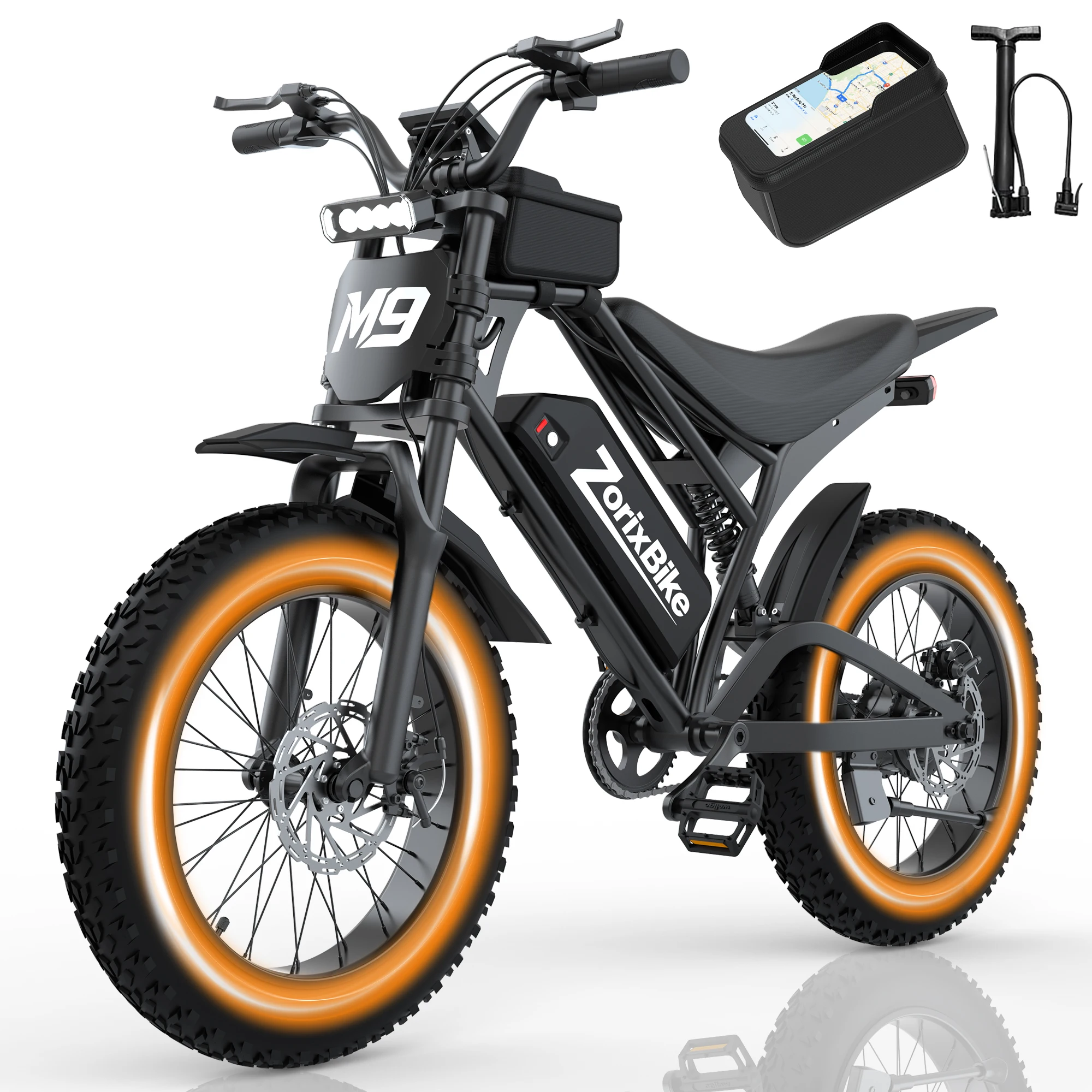 ZorixBike M9 Serie Electric Bike, NFC Unlock, 1500/3000W Peak Brushless Motor, 48V 13/20Ah, Max 31-35MPH, 30-70 Miles Range, 20' X 4.0' Fat Tire Ebike, UL 2849