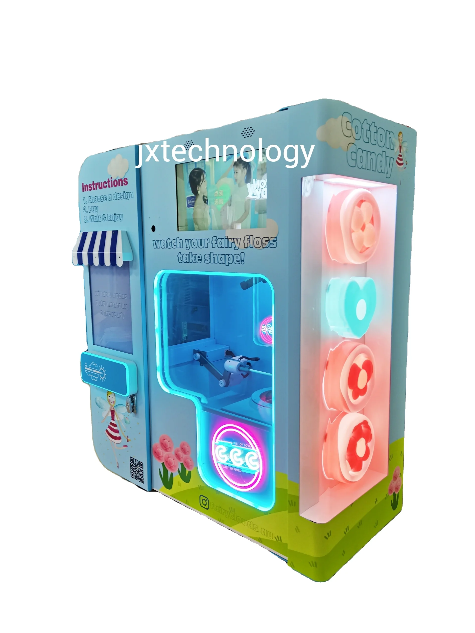 High Quality Commercial Latest Colorful clouds roll pink Floss Flower Automatic Cotton Candy making vending machine