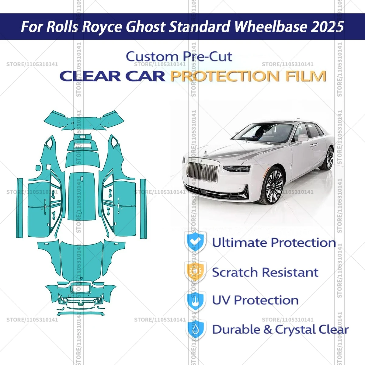 For Rolls-Royce-Ghost-Standard-Wheelbase-2025 Pre-Cut Paint Protection Film PPF Transparent Car Film Automotive PPF