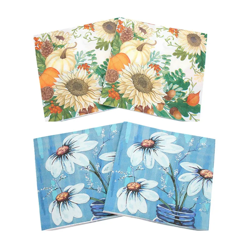 

20Pcs Retro Pumpkin FlowerTheme Party Paper Napkins Restaurant DIY Party Decoration Supplies