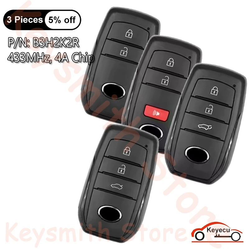 

KEYECU 2/3 кнопки 433 МГц 4A чип для Toyota RAV4 Corolla Yaris Auto Smart Remote Key Fob Замена P/N: B3H2K2R