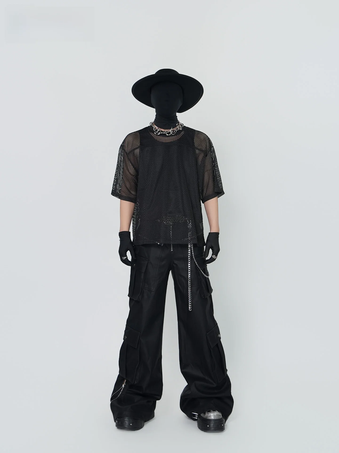 

VE2 Gothic Subculture ort Sve Me Vest T-irt Set for Men And Women Faionable Nightclub Sle Hollow out Design Summ...