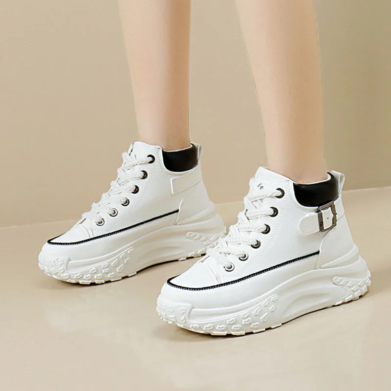 Women High Top Boots 2024 Spring Lace-up Platform Sneakers Non-slip Sneakers Comfy Outdoor Running Shoes Casual Tenis De Mujer